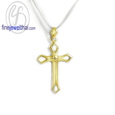 จี้ไม้กางเขน จี้เพชร จี้ทองคำ เพชรแท้  -P1202DG